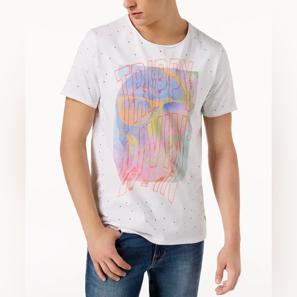 🍭 GUESS Mens Trippy Livin' Graphic T-Shirt, White, X-Large - Picture 1 of 11
